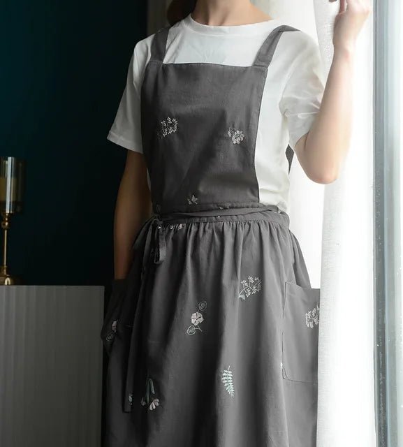 Cottage Pinafore Apron – Cross - Back Cotton Dress with Deep Pockets - The Tradwife