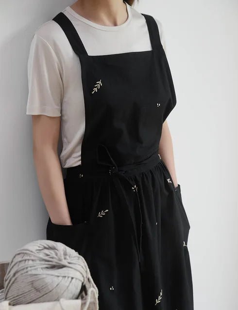 Cottage Pinafore Apron – Cross - Back Cotton Dress with Deep Pockets - The Tradwife