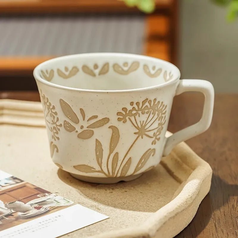 Embossed Porcelain Mug – “Sea Meadow” Vintage Cup - The Tradwife
