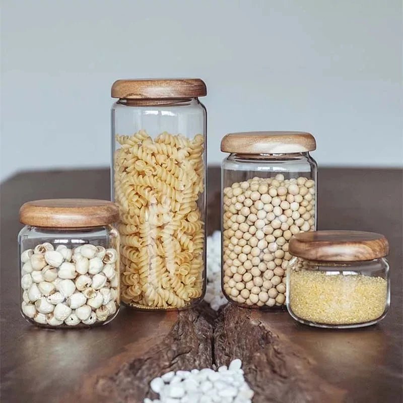 Glass Storage Jars with Acacia Wood Lid - The Tradwife