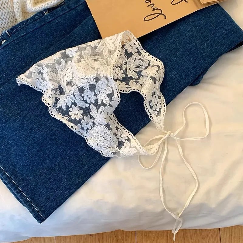 Vintage - Inspired White Lace Headscarf – Triangle Wrap for Women - The Tradwife