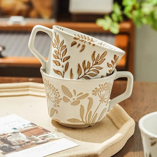 Embossed Porcelain Mug – “Sea Meadow” Vintage Cup - The Tradwife