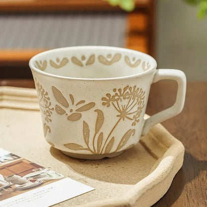 Embossed Porcelain Mug – “Sea Meadow” Vintage Cup - The Tradwife