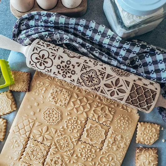 Engraved Wooden Rolling Pin – Beechwood Cookie Embosser - The Tradwife