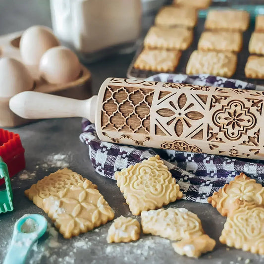 Engraved Wooden Rolling Pin – Beechwood Cookie Embosser - The Tradwife