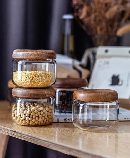 Glass Storage Jars with Acacia Wood Lid - The Tradwife