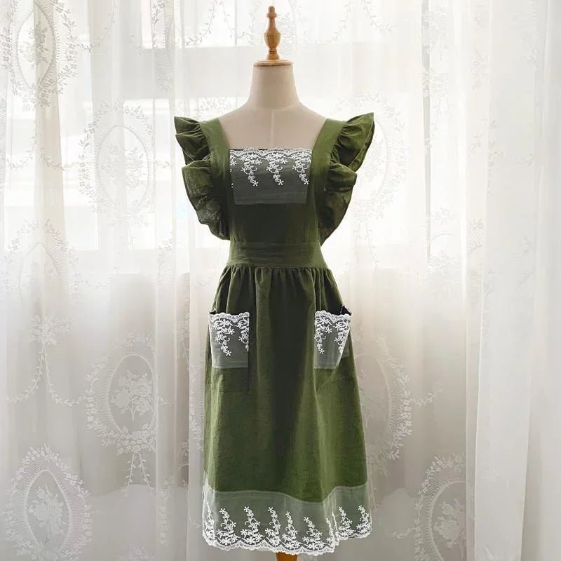 Ruffled Cotton - Linen Lace Apron – Vintage - Inspired Kitchen & Garden Wear - The Tradwife