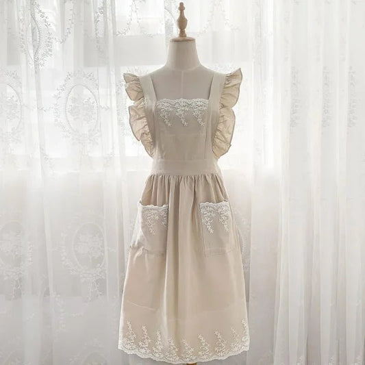 Ruffled Cotton - Linen Lace Apron – Vintage - Inspired Kitchen & Garden Wear - The Tradwife