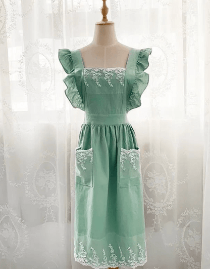 Ruffled Cotton - Linen Lace Apron – Vintage - Inspired Kitchen & Garden Wear - The Tradwife