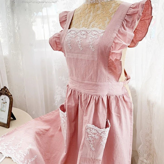 Ruffled Cotton - Linen Lace Apron – Vintage - Inspired Kitchen & Garden Wear - The Tradwife