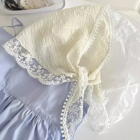 Vintage - Inspired White Lace Headscarf – Triangle Wrap for Women - The Tradwife