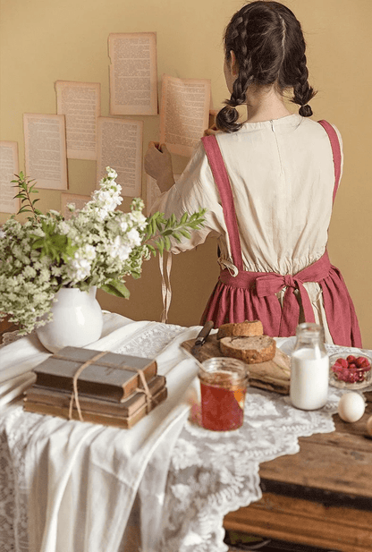 Vintage Ruffle Linen Apron – Rustic Rose Cotton Blend for Homemaking & Gardening - The Tradwife